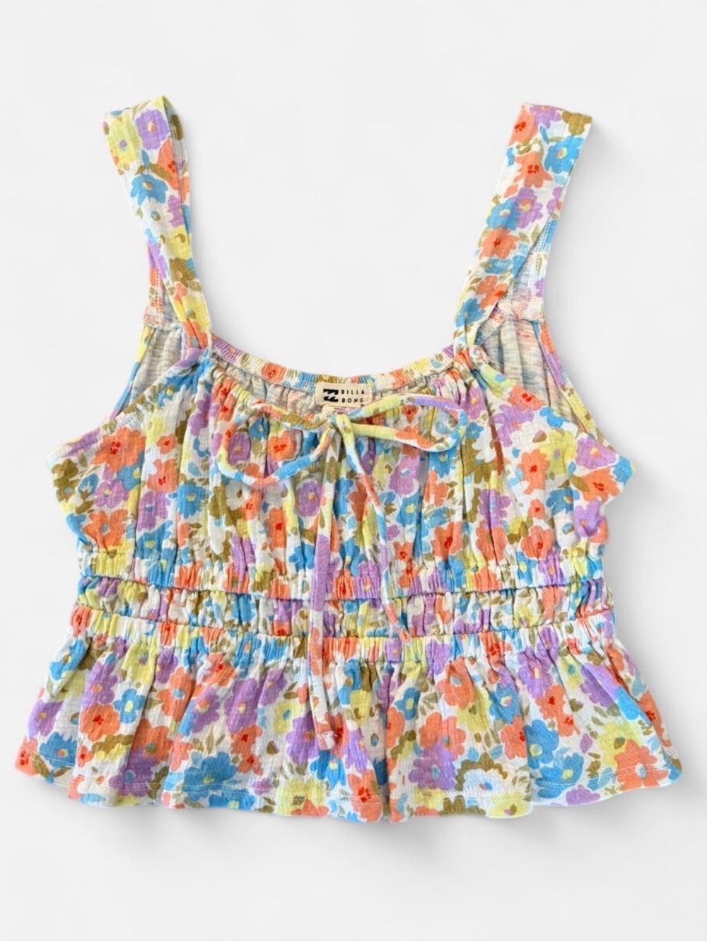 Billabong women’s Sz. L “Sweet Thing” cropped floral tank top with tie front